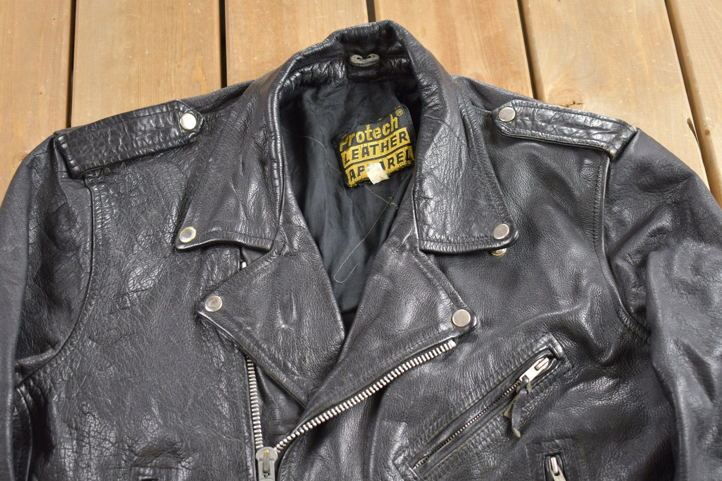Vintage 1990s Protech Leather Apparel Biker Jacket Men's Medium from propervintagecanada