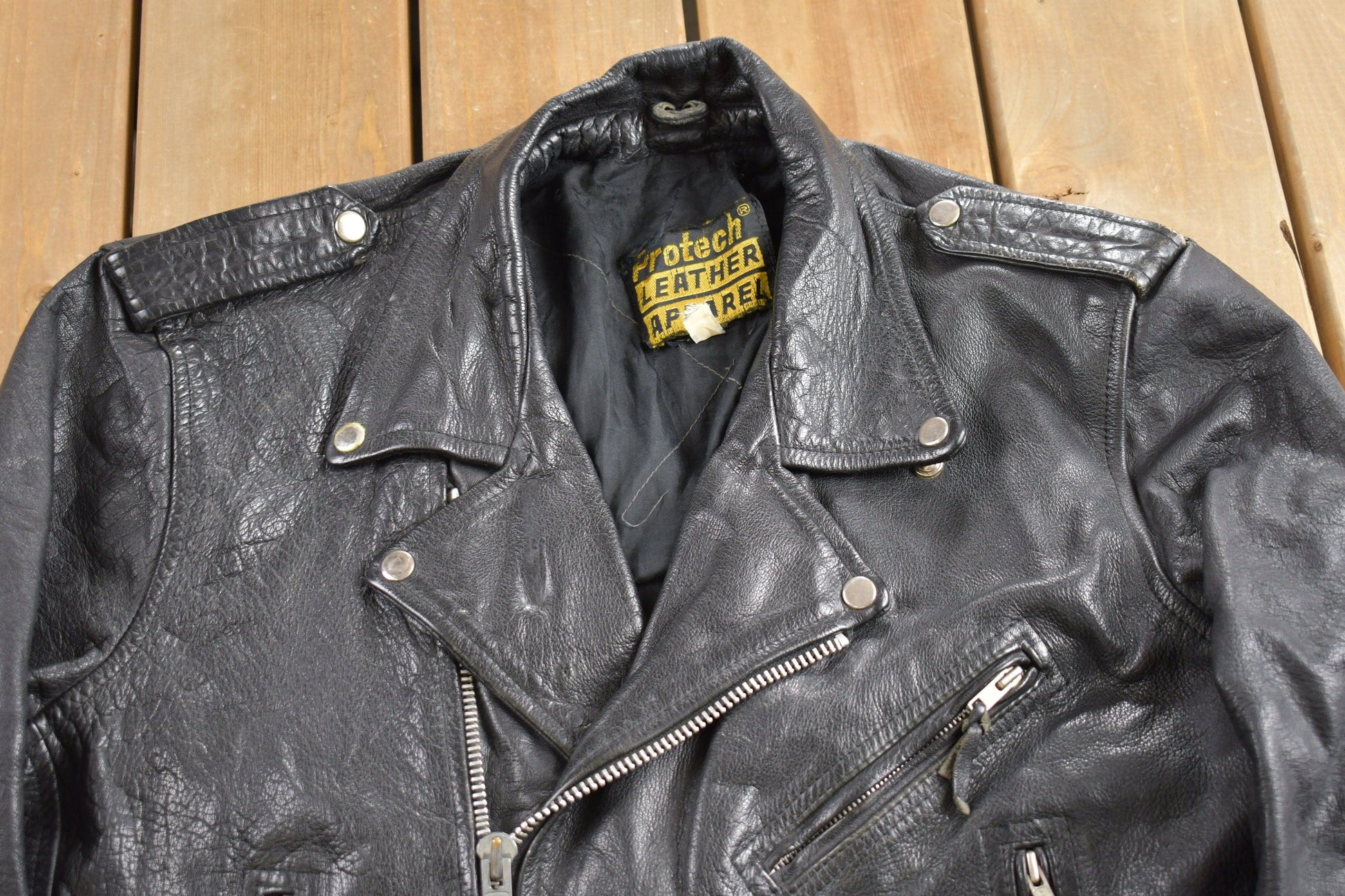 Vintage 1990s Protech Leather Apparel Biker Jacket Men's Medium from propervintagecanada