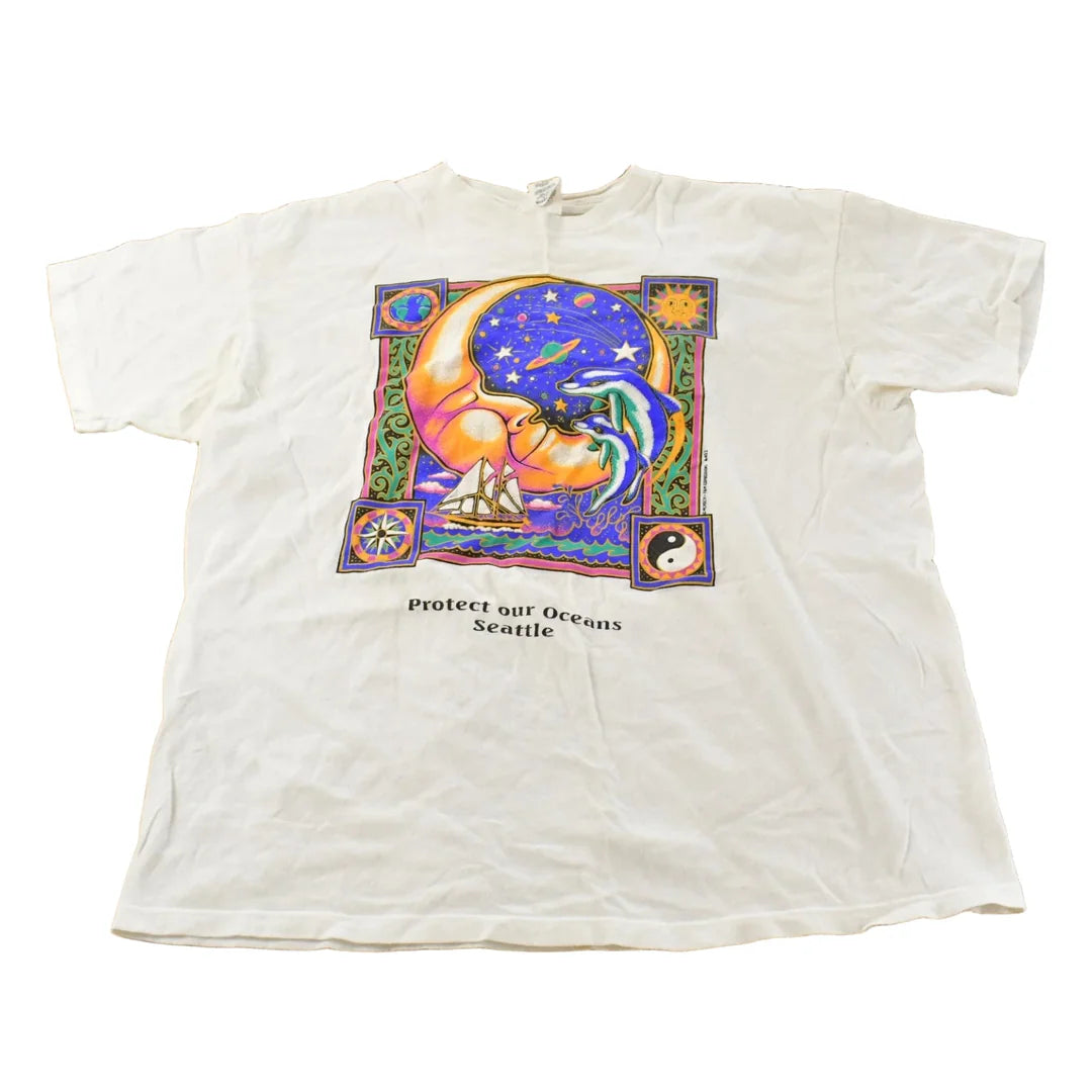 Vintage 1990s Protect Our Oceans Seattle Graphic T-Shirt Men's Medium from propervintagecanada