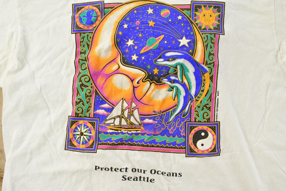 Vintage 1990s Protect Our Oceans Seattle Graphic T-Shirt Men's Medium from propervintagecanada