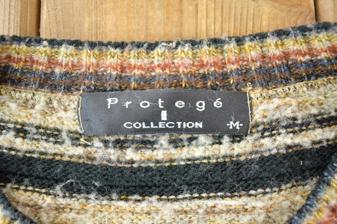 Vintage 1990s Protege Knit Abstract Pattern Crewneck Sweater from propervintagecanada
