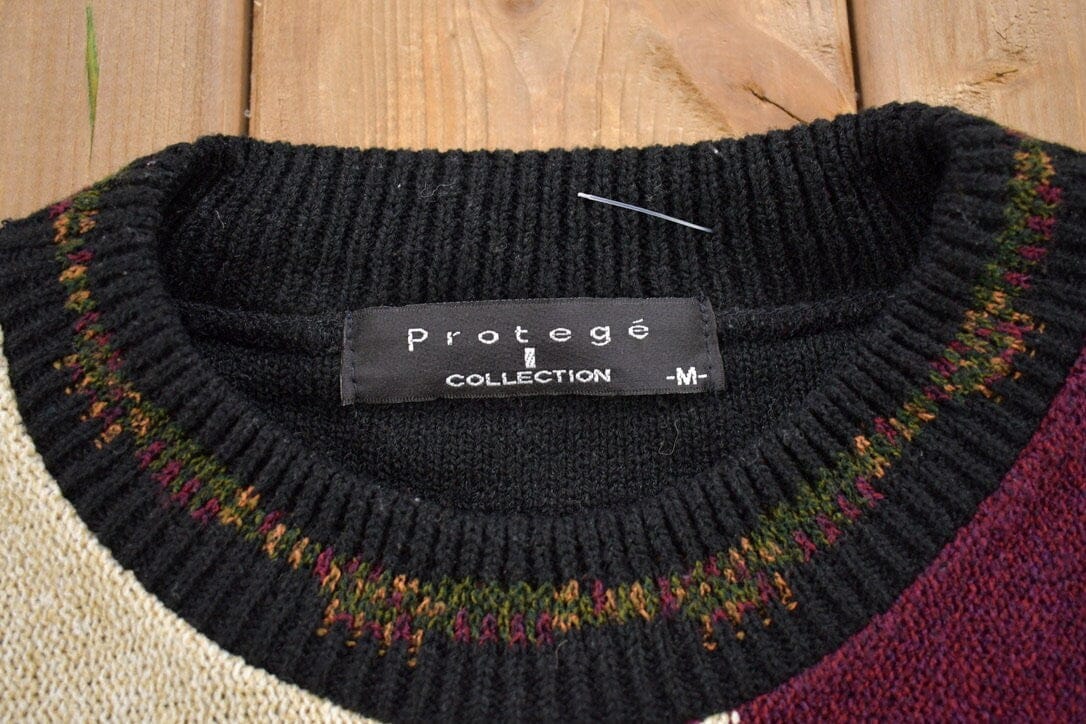 Vintage 1990s Protege Knitted Crewneck Sweater 3D Pattern Men's Medium from propervintagecanada