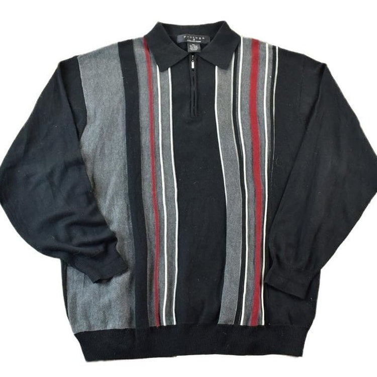 Vintage 1990s Protegee Collection Knit Striped Collared Sweater Men's 2XL from propervintagecanada