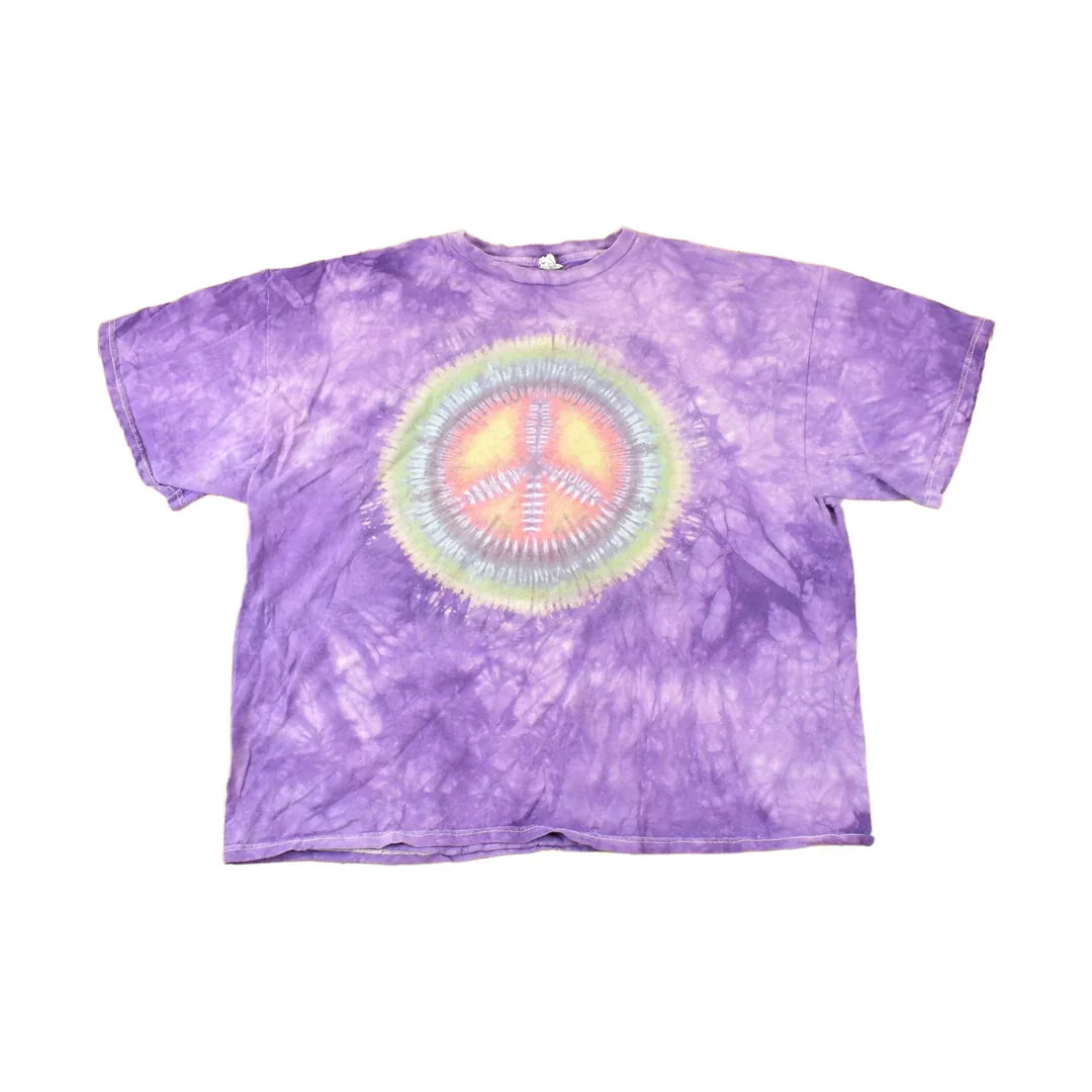 Vintage 1990s Purple Tye Dye Peace Sign Souvenir Travel T-Shirt Men's XL from propervintagecanada