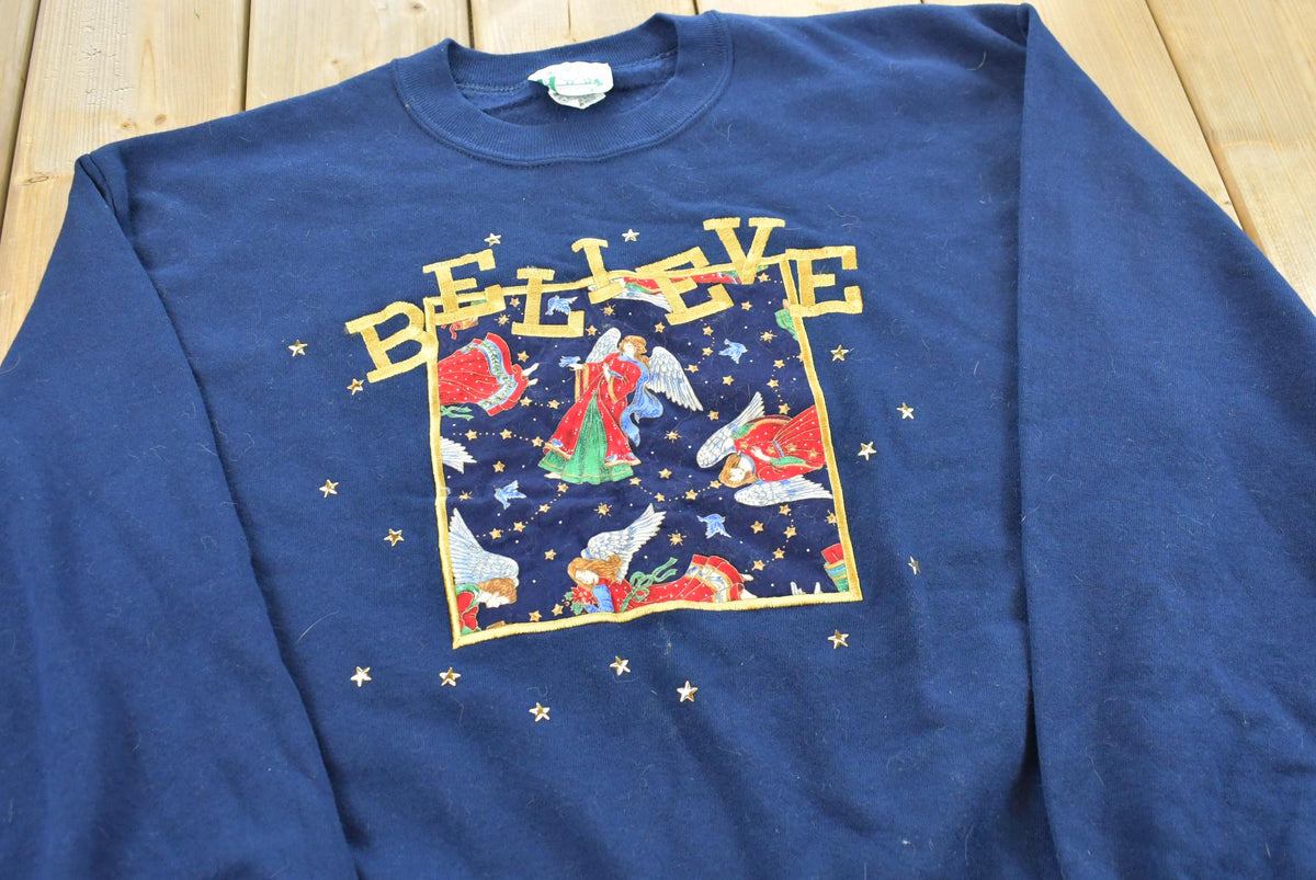 Vintage 1990s Quacker Factory Believe Angels Crewneck Sweatshirt Men's M from propervintagecanada