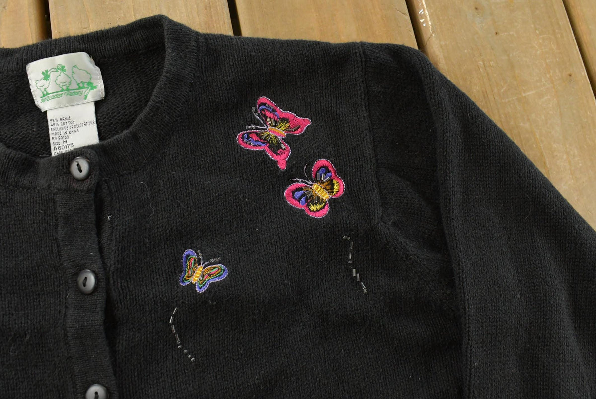 Vintage 1990s Quacker Factory Flowers Knit Cardigan Sweater Women's M from propervintagecanada