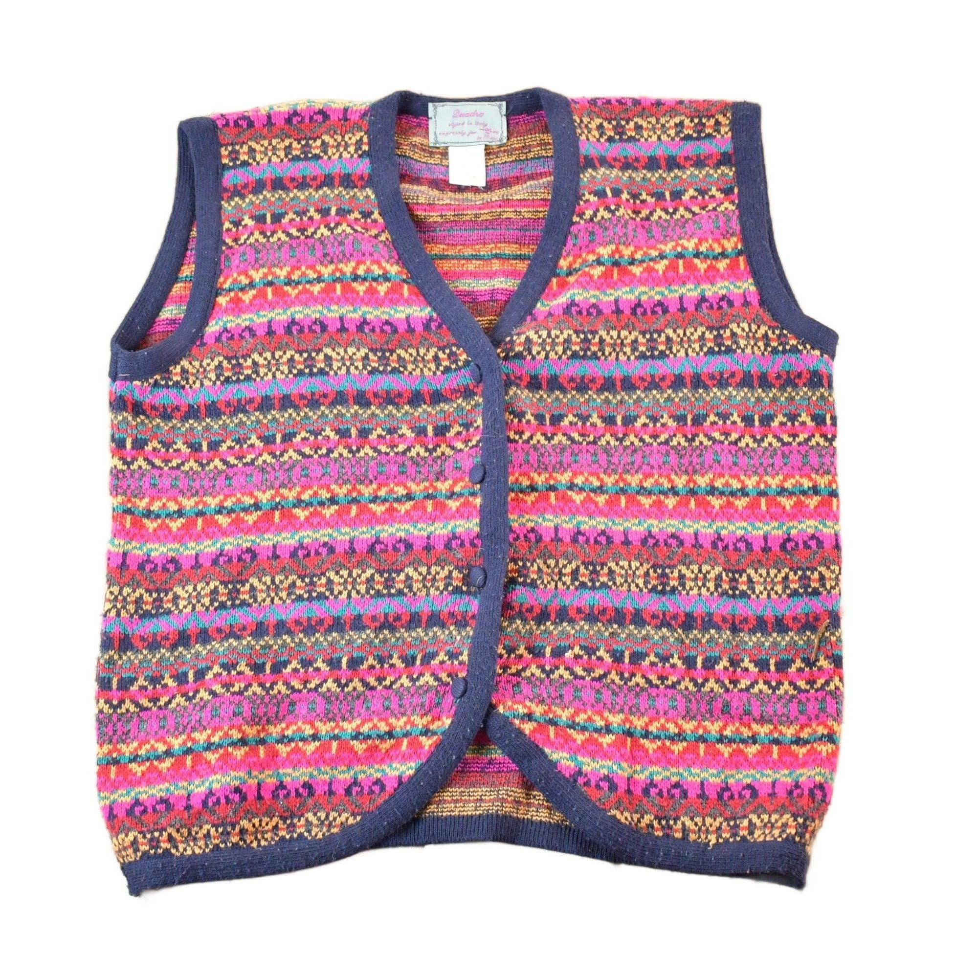 Vintage 1990s Quadro Wool Knit Abstract Button Up Sweater Vest