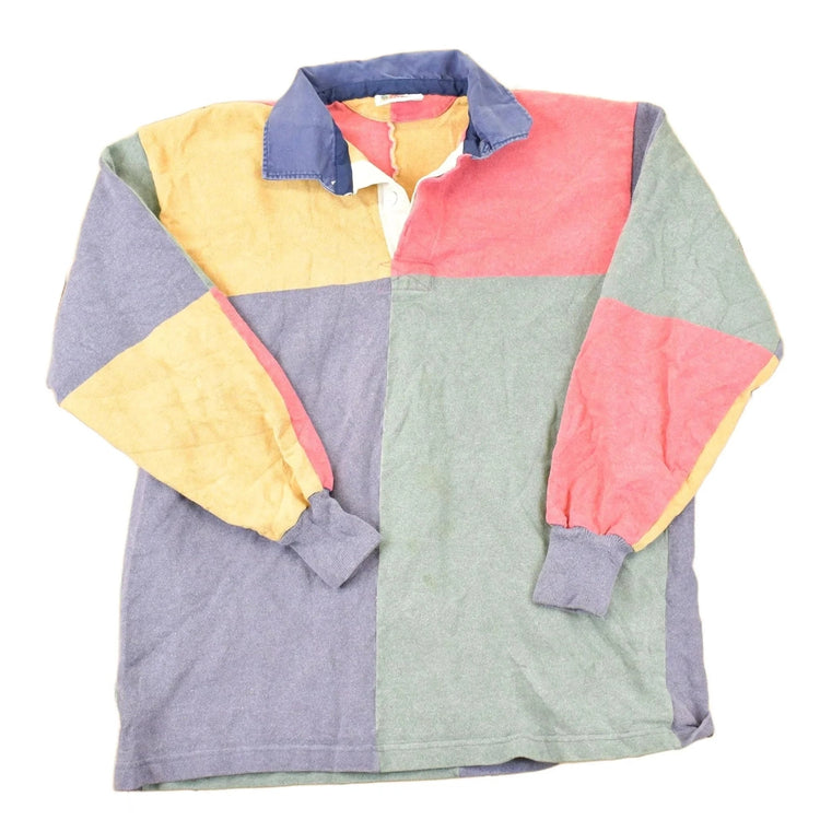 Vintage 1990s Quarter Button Barbarian Colour Block Button Up Rugby Shirt Men's L from propervintagecanada