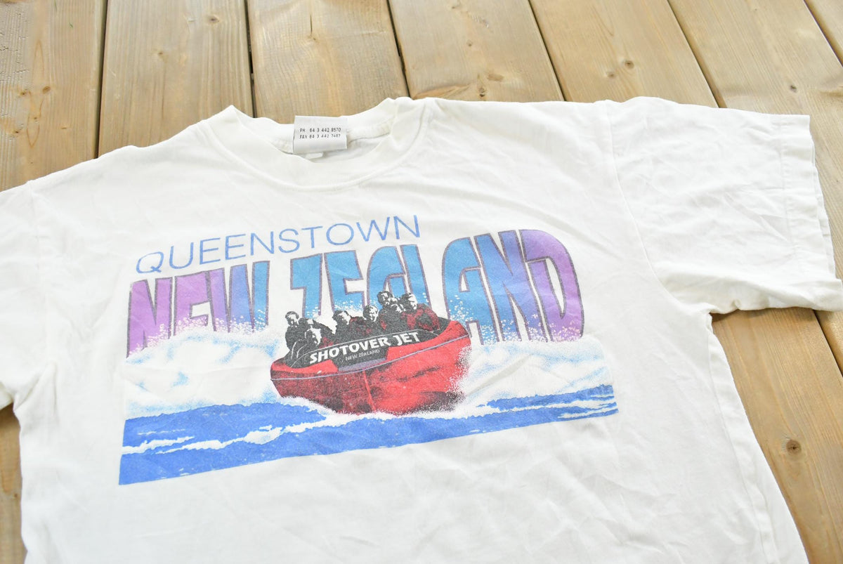 Vintage 1990s Queenstown New Zealand Shotover Jet Boat Souvenir T Shirt Mens S from propervintagecanada
