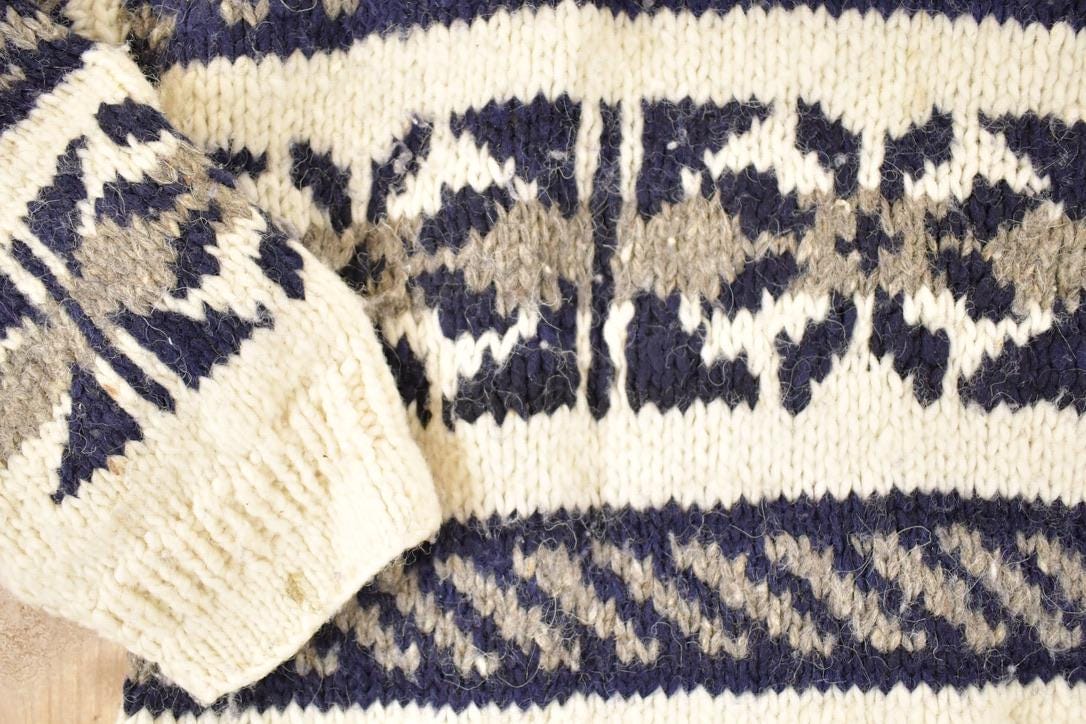Vintage 1990s Quichua Maqui Wool Knit Crewneck Sweater Women's L from propervintagecanada