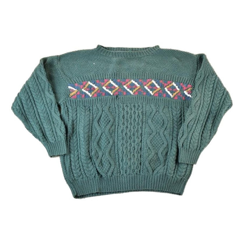 Vintage 1990s Quick Reflex Cable Knit Abstract Pattern Crewneck Sweater Men's Large from propervintagecanada