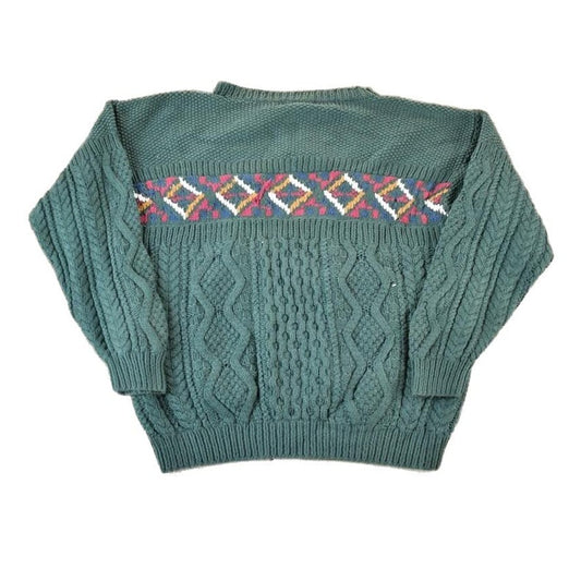 Vintage 1990s Quick Reflex Cable Knit Abstract Pattern Crewneck Sweater Men's Large from propervintagecanada