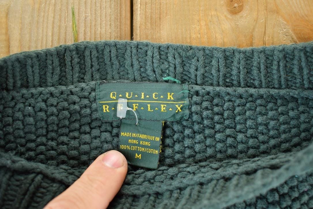 Vintage 1990s Quick Reflex Cable Knit Abstract Pattern Crewneck Sweater Men's Large from propervintagecanada