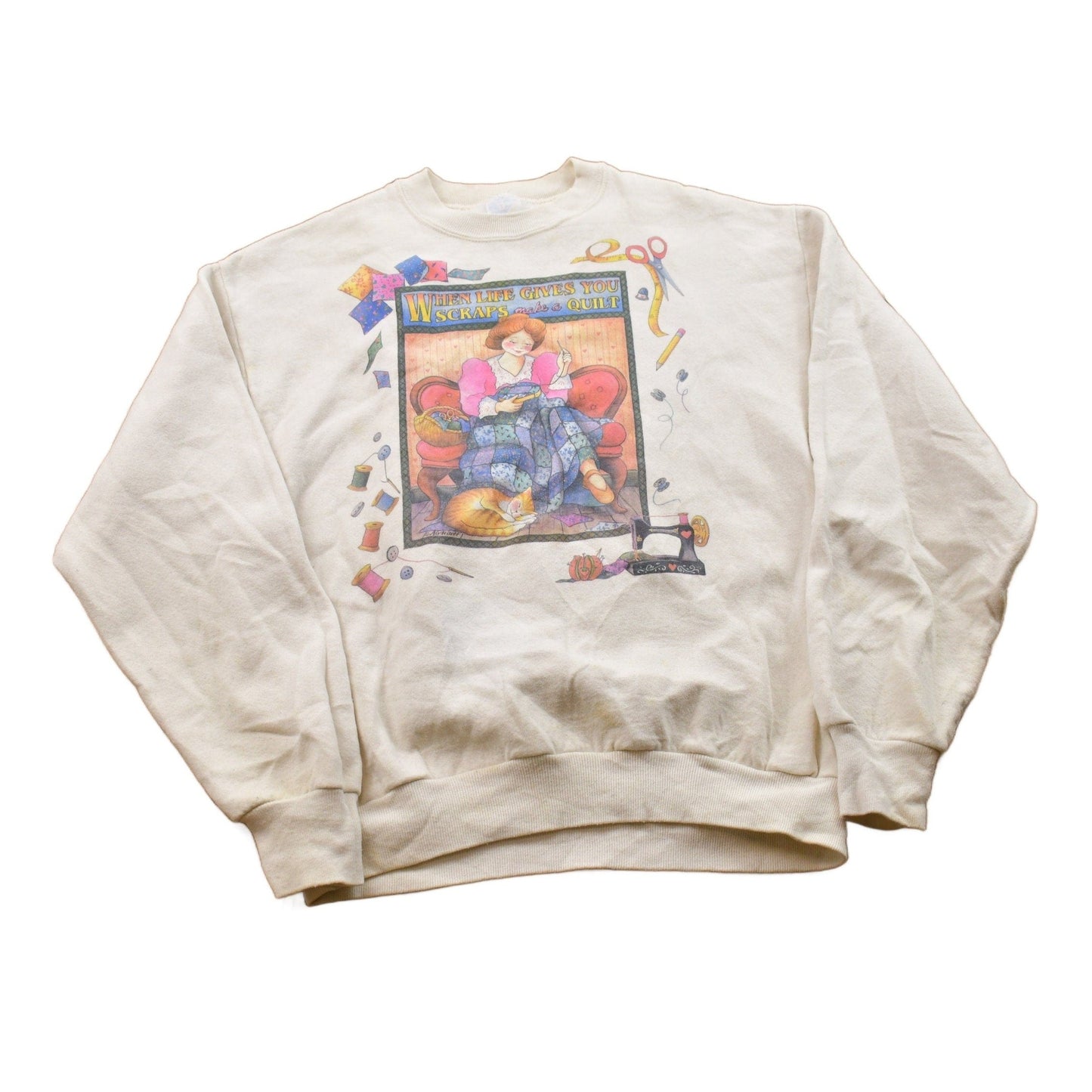 Vintage 1990s Quilting Theme Crewneck Sweater Men's XS from propervintagecanada