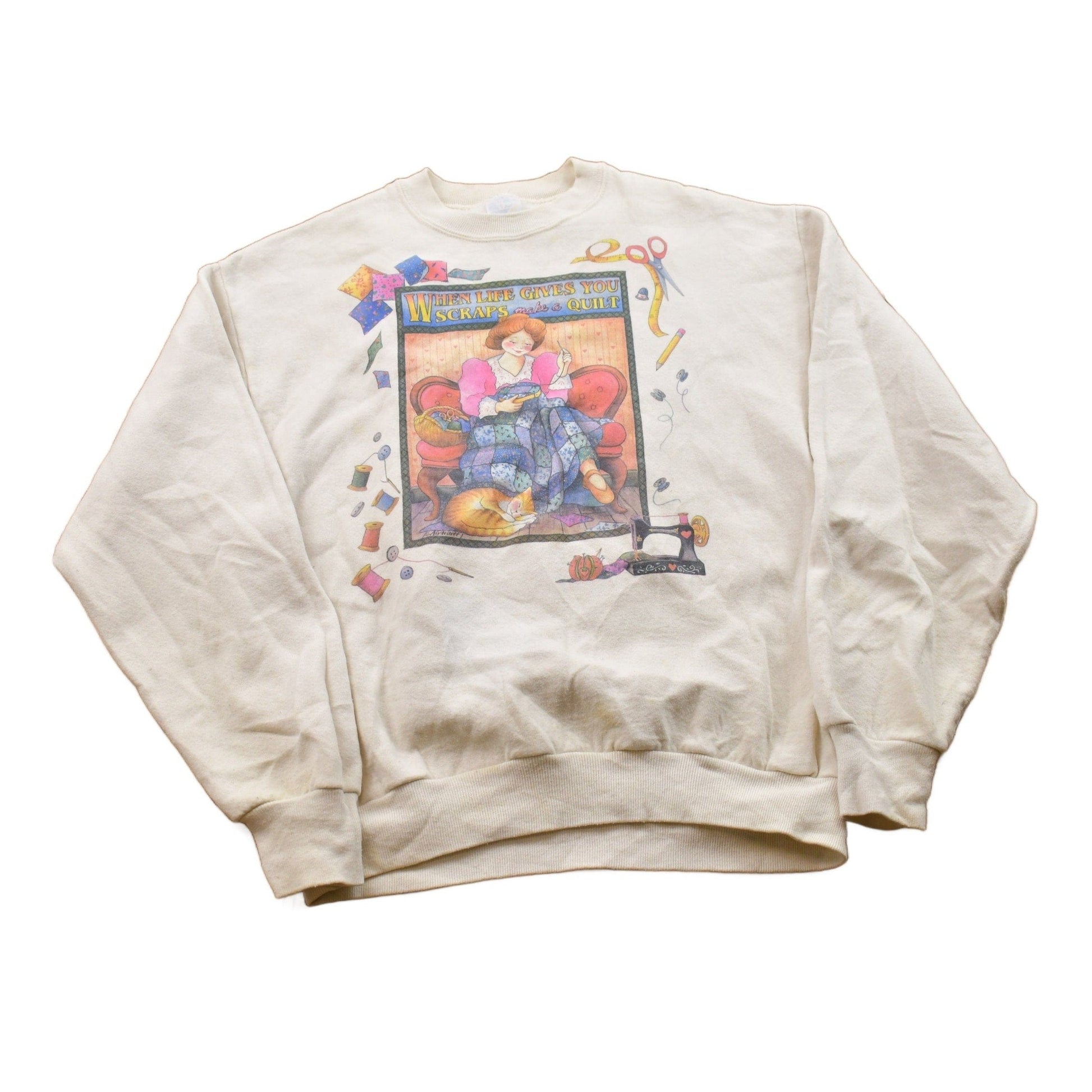 Vintage 1990s Quilting Theme Crewneck Sweater Men's XS from propervintagecanada