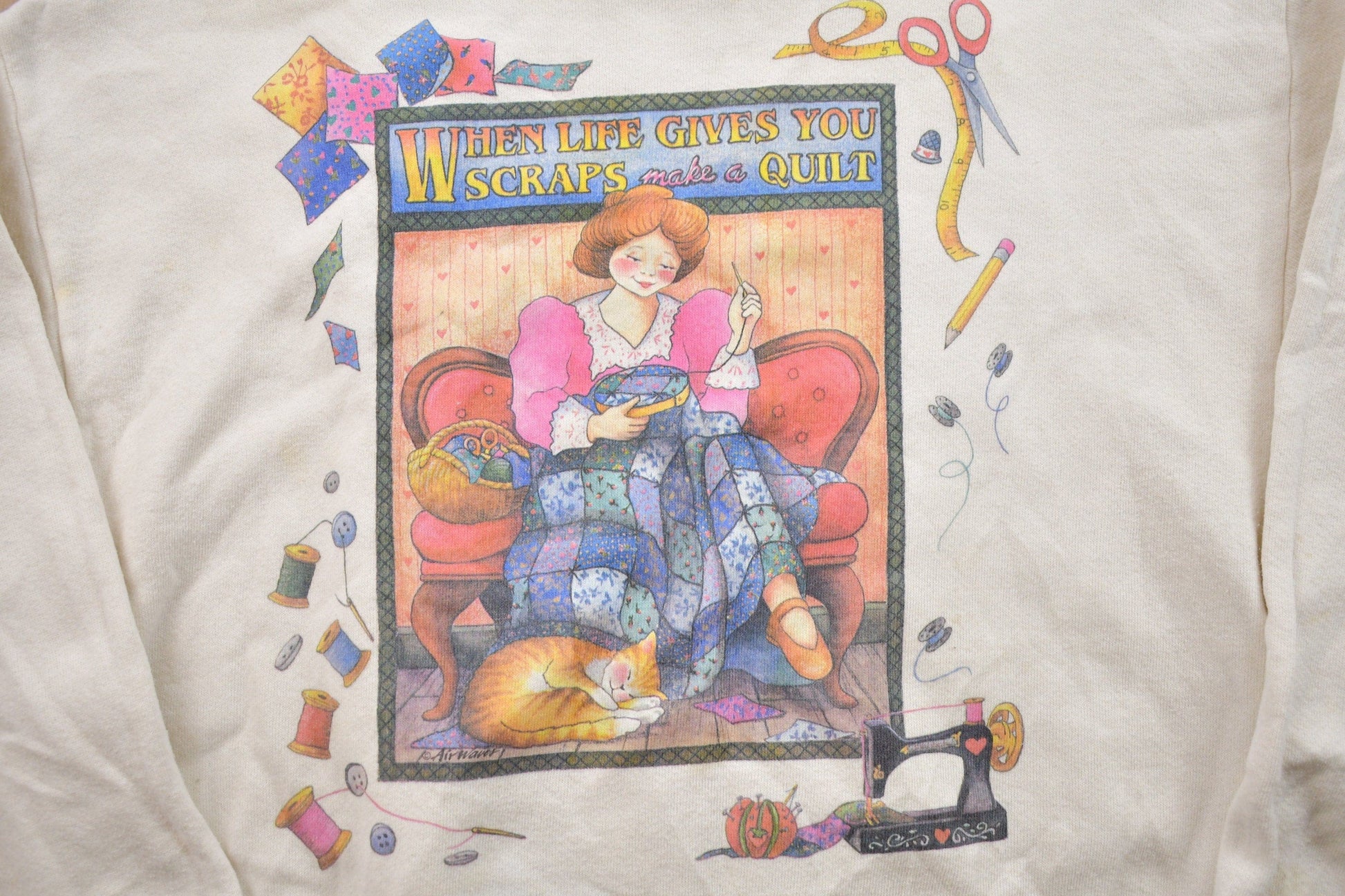 Vintage 1990s Quilting Theme Crewneck Sweater Men's XS from propervintagecanada