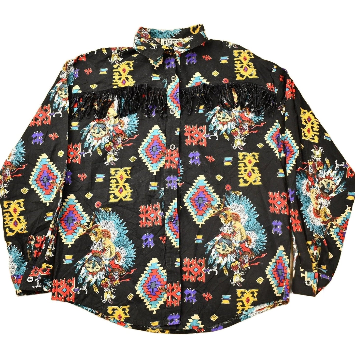 Vintage 1990s Rafter Native American All Over Print Western Style Button Up Shirt Men's Medium from propervintagecanada