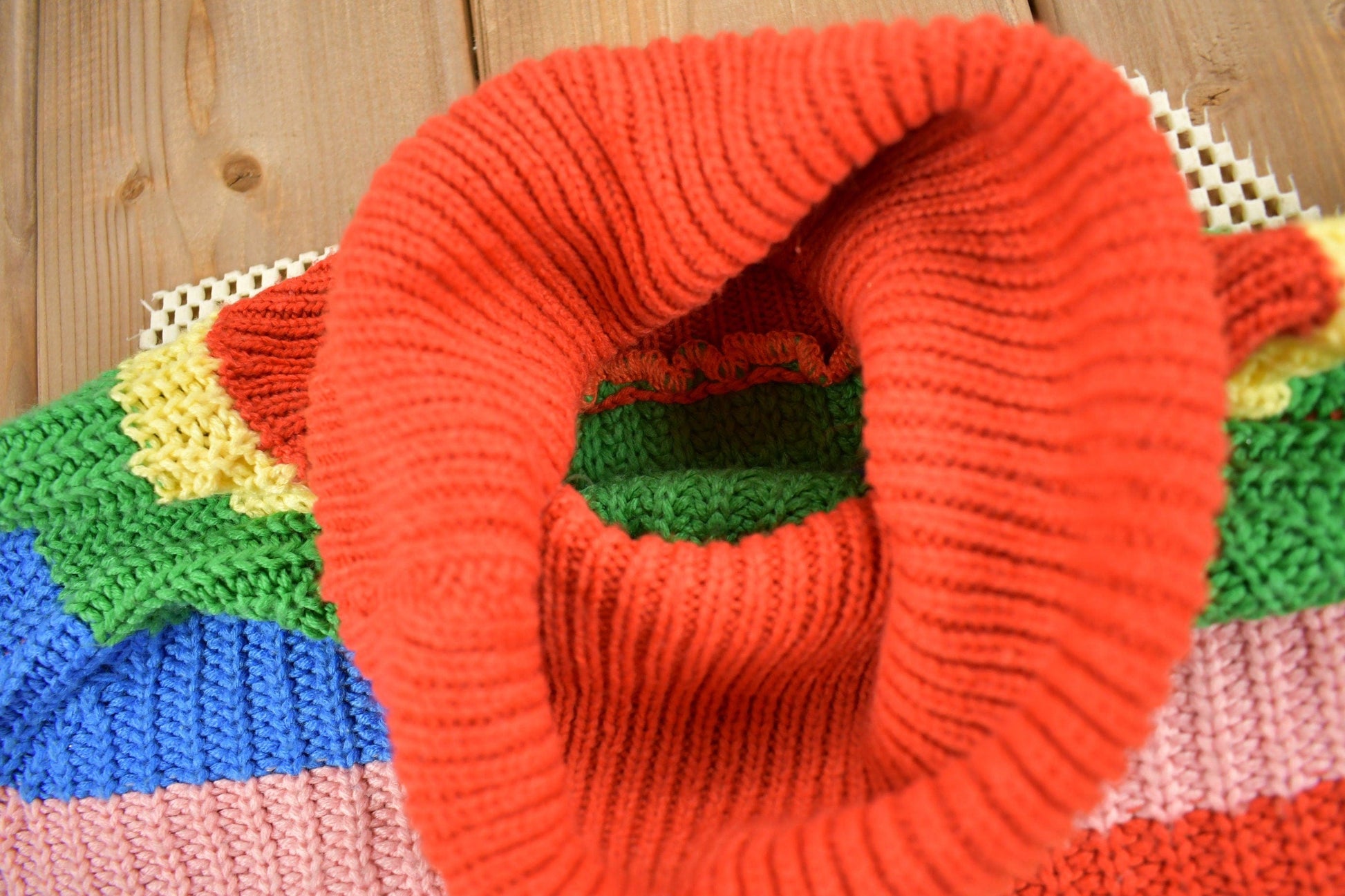 Vintage 1990s Rainbow Chunky Knit Turtleneck Sweater Men's Medium from propervintagecanada