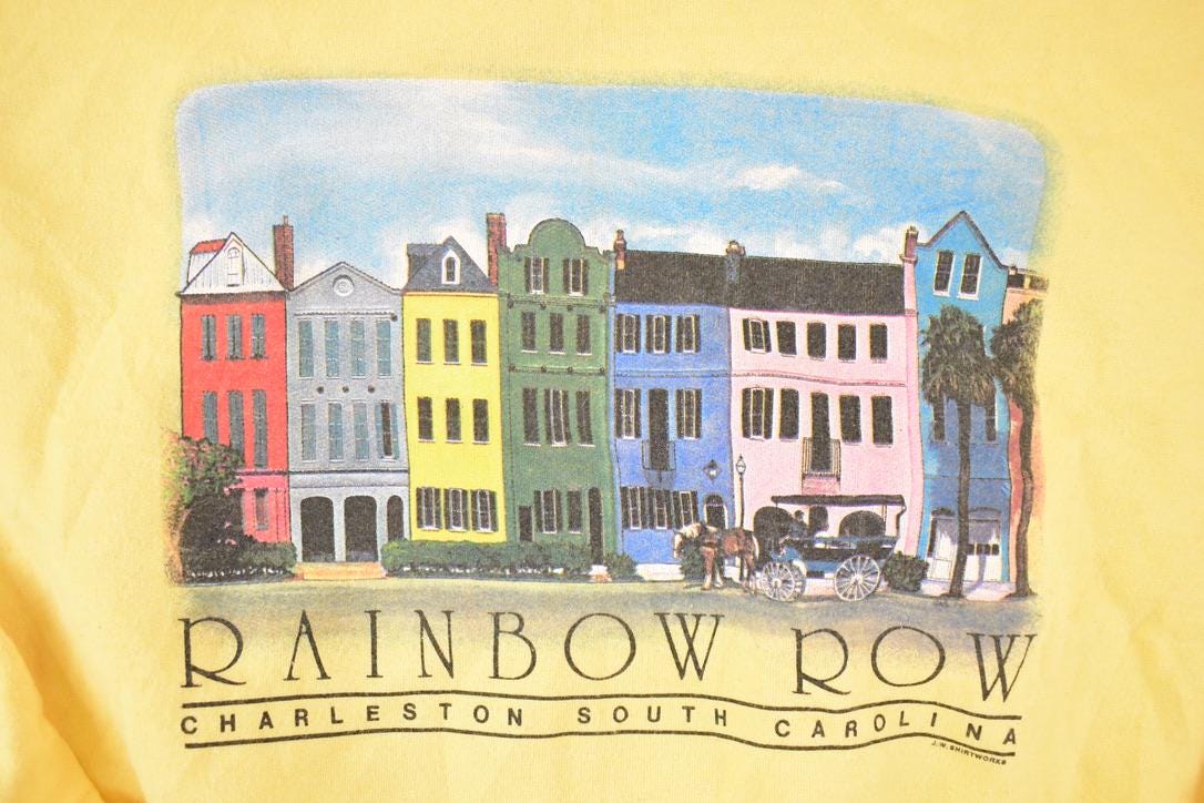Vintage 1990s Rainbow Row Charleston SC Graphic Print Crewneck Sweatshirt Mens L from propervintagecanada