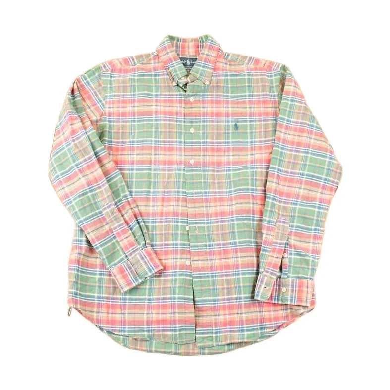 Vintage 1990s Ralph Lauren Plaid Button Up Shirt Men's L / Funky Crazy Pattern / Preppy Style / Boxy Fit from propervintagecanada