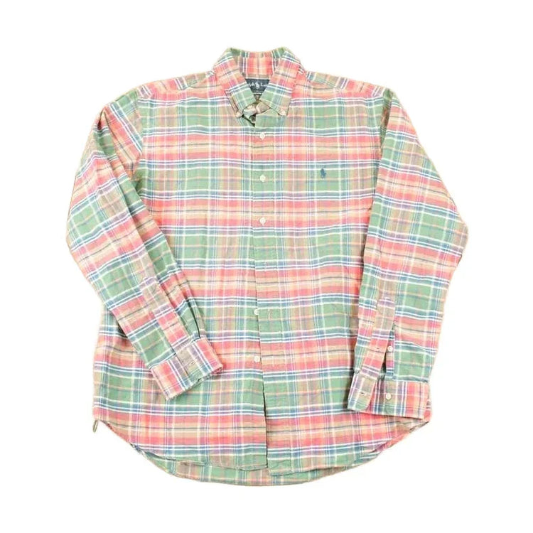 Vintage 1990s Ralph Lauren Plaid Button Up Shirt Men's L / Funky Crazy Pattern / Preppy Style / Boxy Fit from propervintagecanada