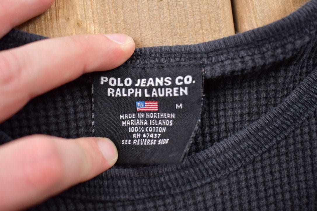 Vintage 1990s Ralph Lauren Polo Jeans Blank Thermal Crewneck Sweatshirt Men's 2XS from propervintagecanada