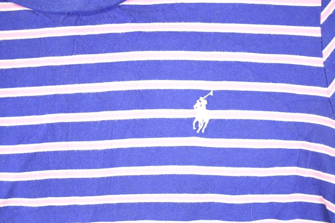 Vintage 1990s Ralph Lauren Sport Pink Striped Yachting T-Shirt Women's M from propervintagecanada