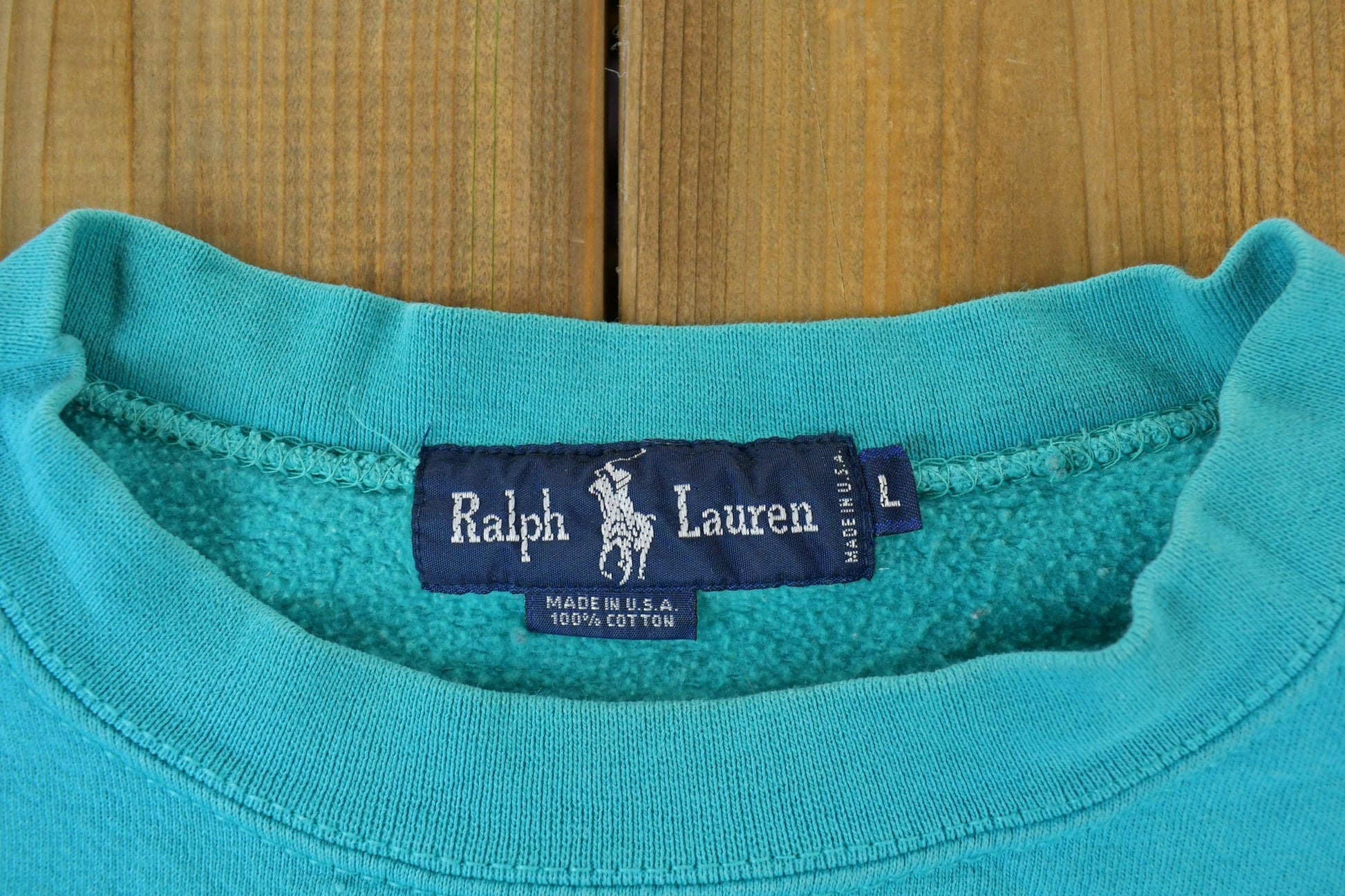 Vintage 1990s Ralph Lauren Teal Boxy Crewneck Sweatshirt Men's Large from propervintagecanada