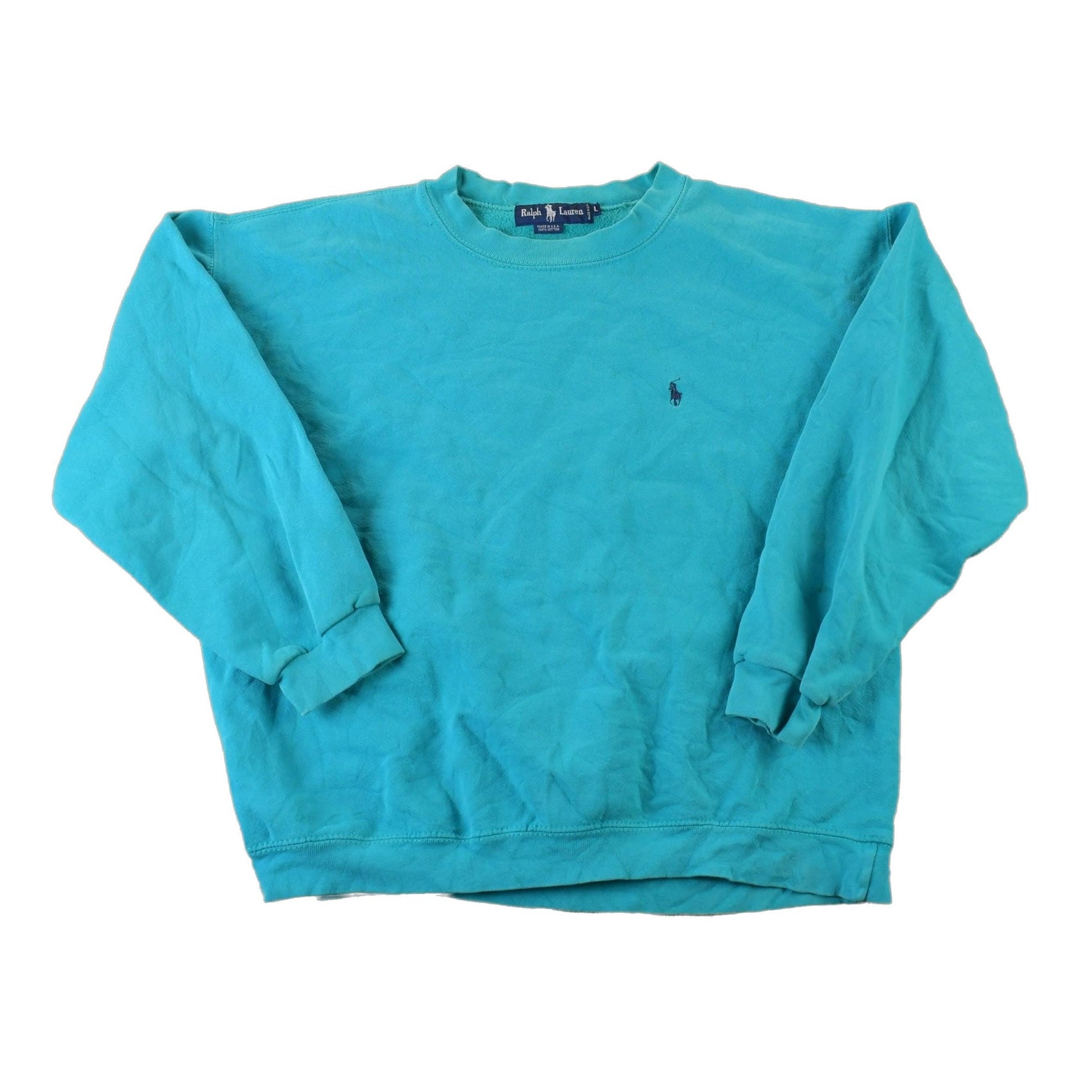 Vintage 1990s Ralph Lauren Teal Boxy Crewneck Sweatshirt Men's Large