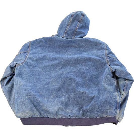 Vintage 1990s Rasco Denim Plaid Lined Fire Resistant Hooded Jacket Men's 2XL / FR Jacket / 90s Workwear / Distressed Sun Faded / Workwear from propervintagecanada