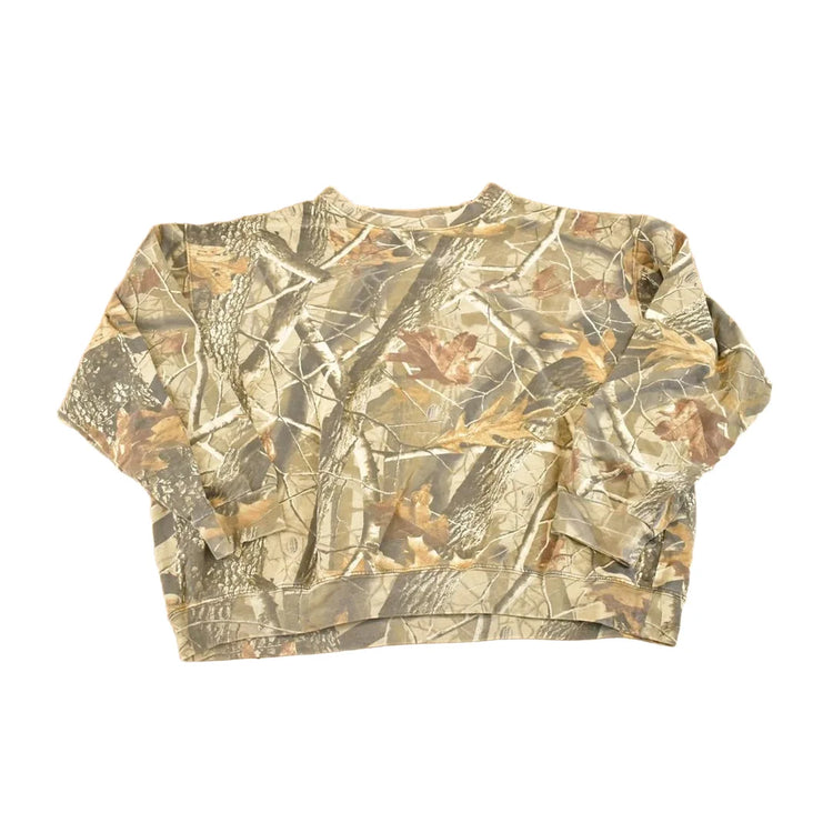 Vintage 1990s Real tree Camo Souvenir AOP Outdoorsman Crewneck Sweatshirt Mens XL from propervintagecanada