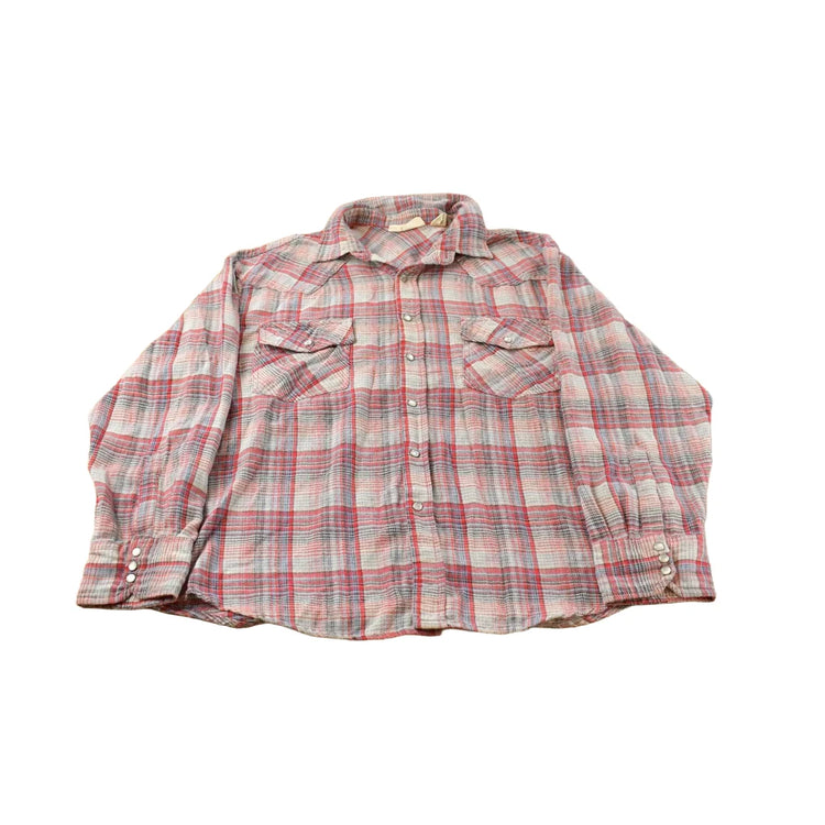 Vintage 1990s Real Workwear Western Plaid Flannel Pearl Snap Shirt Men's XL from propervintagecanada
