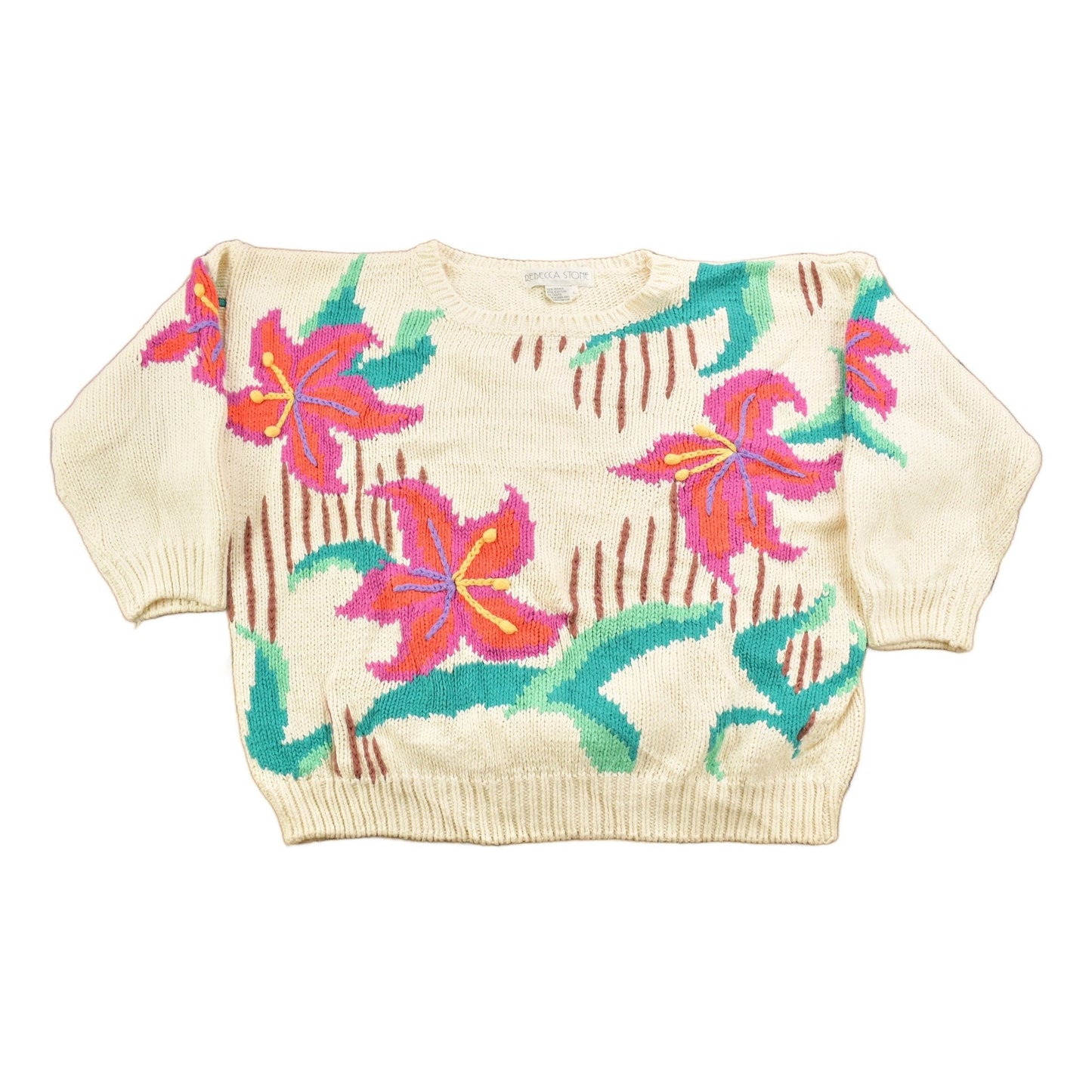 Vintage 1990s Rebecca Stone Floral Embroidered Knitted Sweater Women's M from propervintagecanada