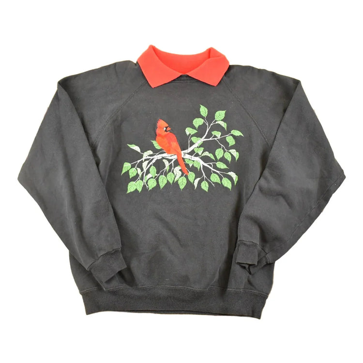 Vintage 1990s Red Cardinal Collared Souvenir Sweatshirt Women's L / 90's Tourist Vacation Embroidered Sweater from propervintagecanada