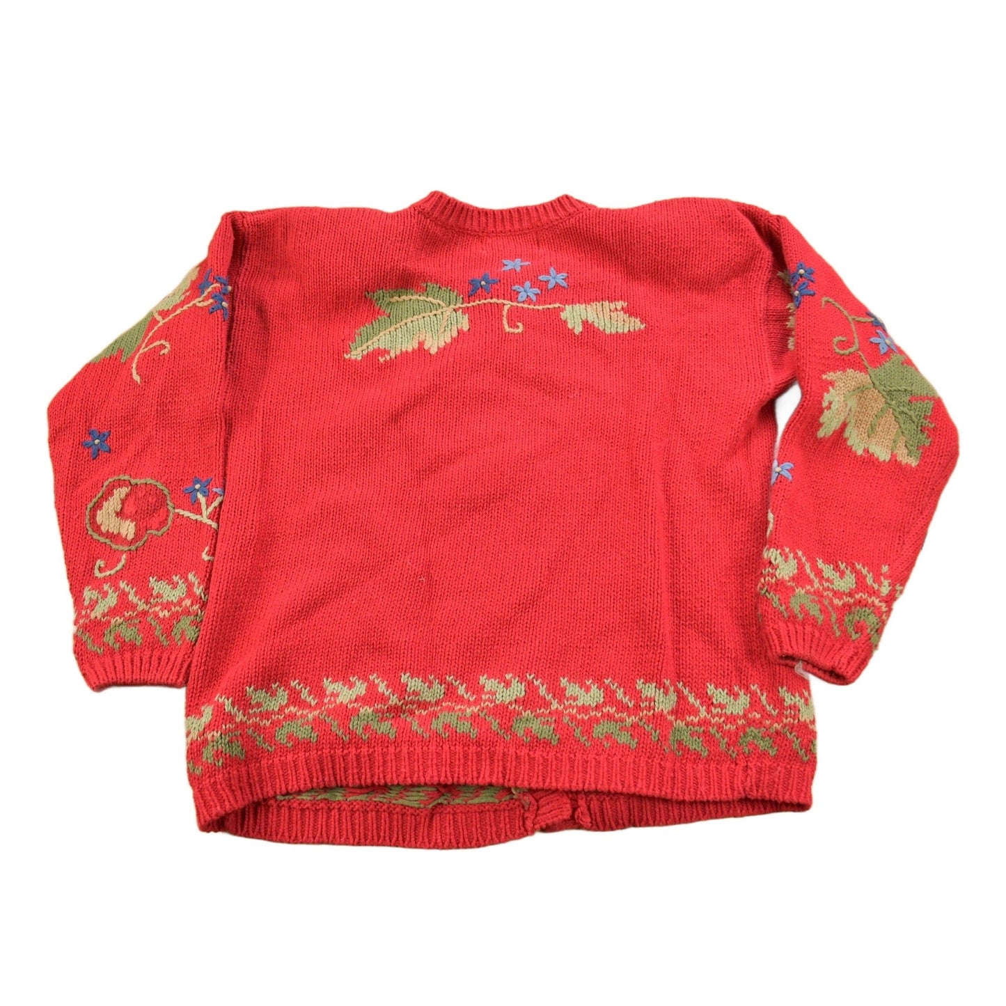 Vintage 1990s Red Floral Theme Embroidered Knit Cardigan Sweater Women's M from propervintagecanada