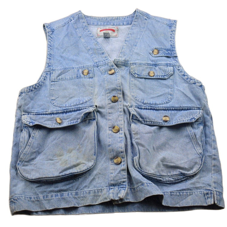 Vintage 1990s Red Ridge Mountain Denim Jean Cargo Vest Men's L from propervintagecanada