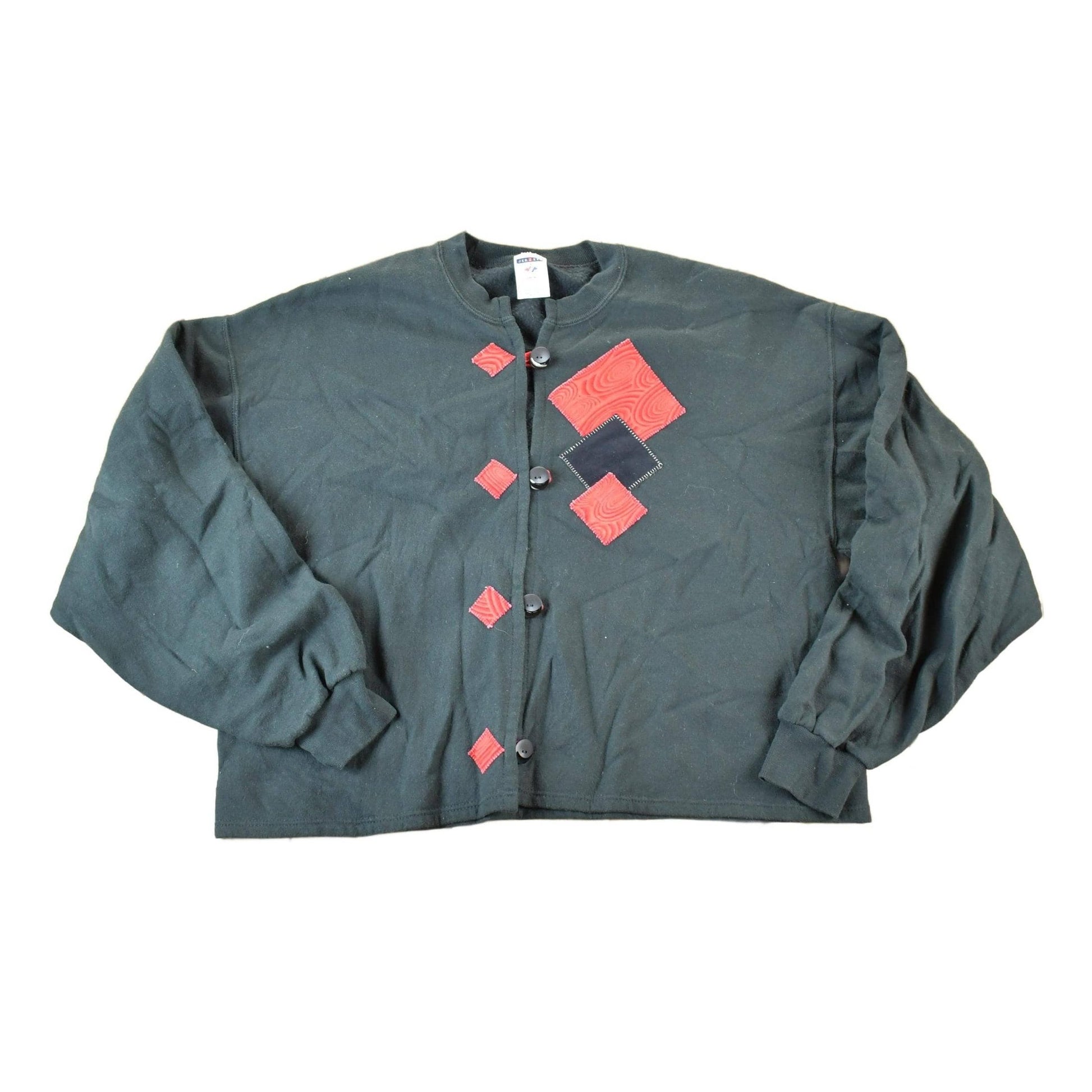 Vintage 1990s Red Square Button Up Crewneck Sweatshirt Womens L from propervintagecanada