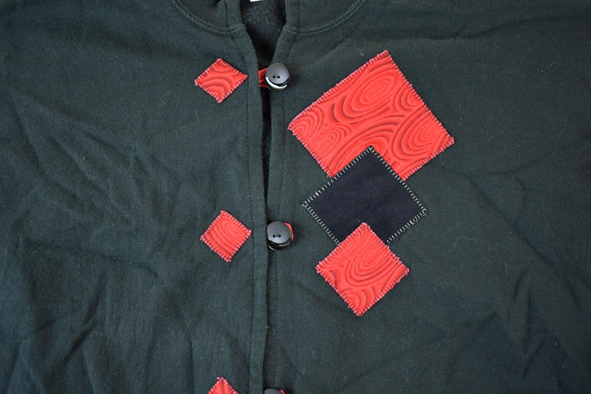 Vintage 1990s Red Square Button Up Crewneck Sweatshirt Womens L from propervintagecanada