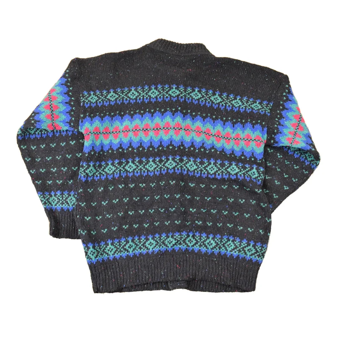 Vintage 1990s Rei Abstract Knit Cardigan Sweater Men's M from propervintagecanada