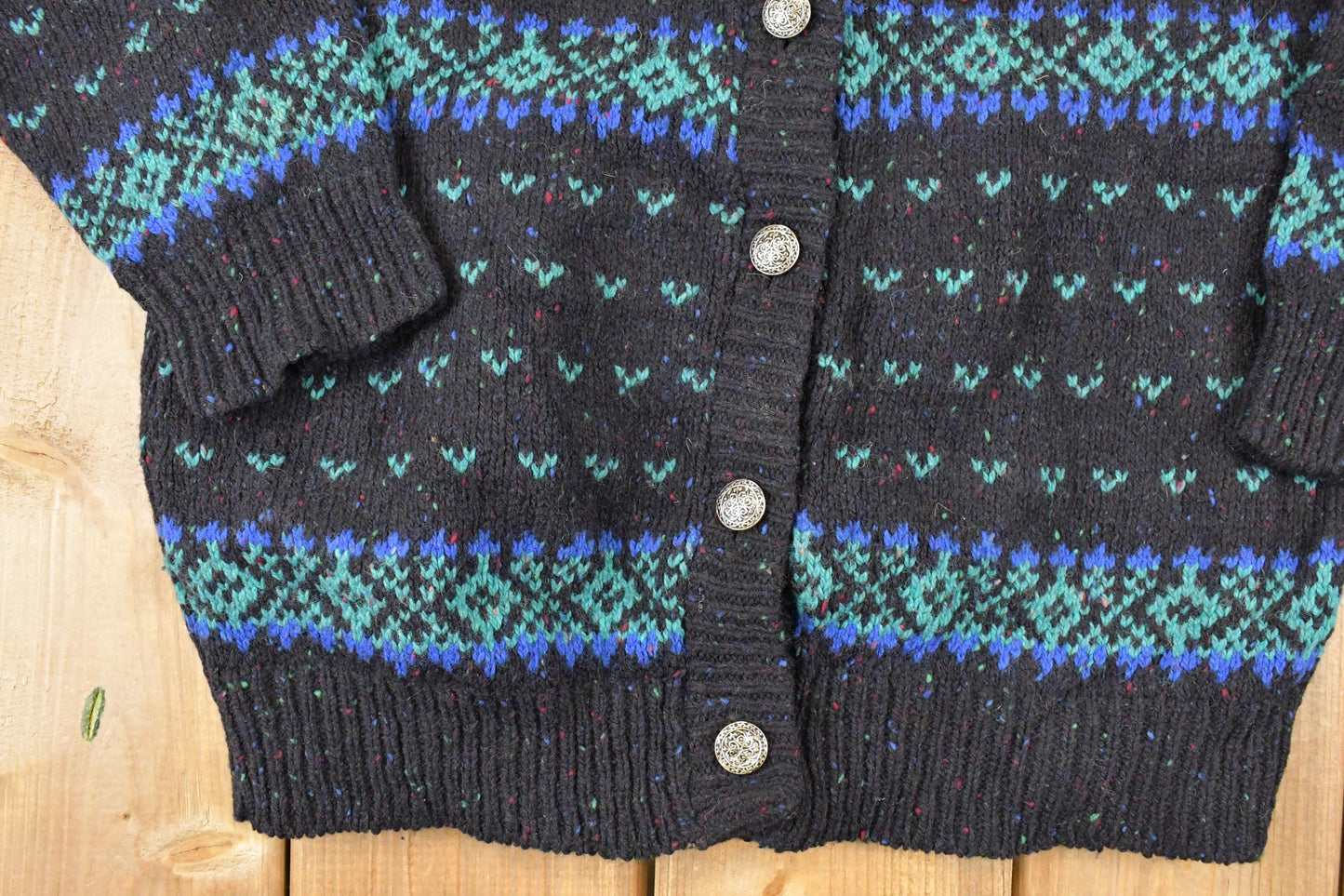 Vintage 1990s Rei Abstract Knit Cardigan Sweater Men's M from propervintagecanada