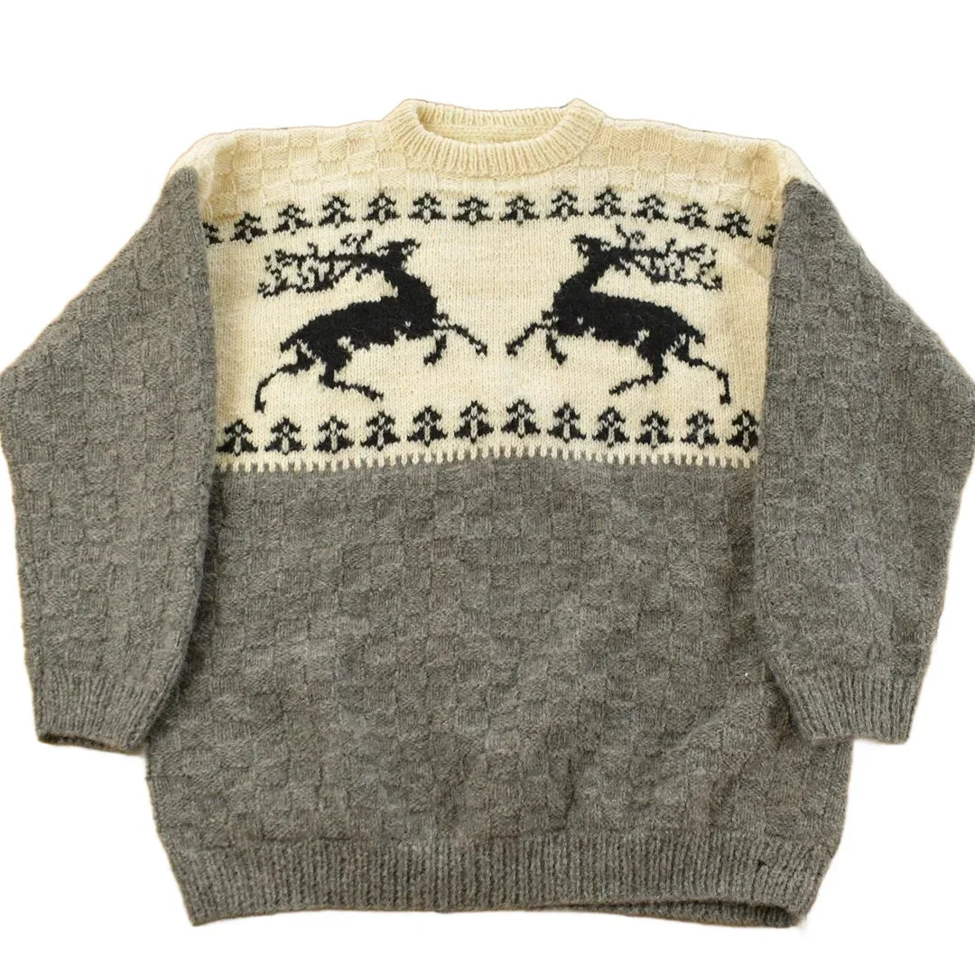 Vintage 1990s Reindeer Wool Knit Crewneck Sweater Men's Large / 90s Sweatshirt / Outdoorsman / Wilderness / Cowichan from propervintagecanada