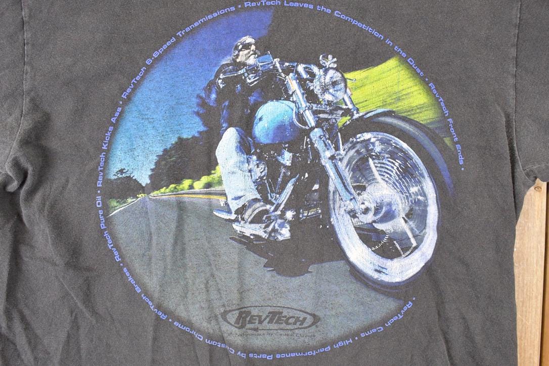 Vintage 1990s Revtech Custom Chrome Bald Eagle Motorcycle Souvenir T-Shirt Men's M / 90s Single Stitch Graphic Tee / Made in USA from propervintagecanada