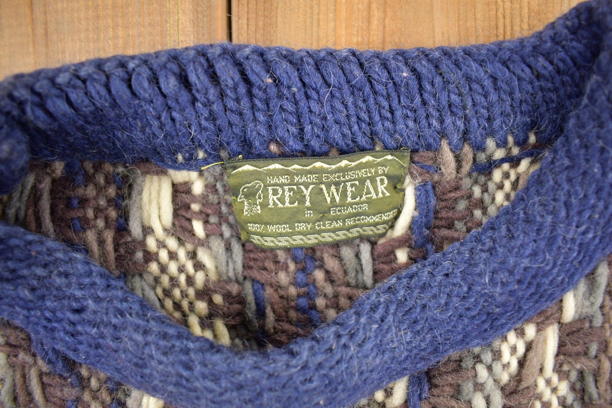 Vintage 1990s Rey Wear 100% Wool Oversized Knitted Crewneck Sweater Men's 3XL from propervintagecanada