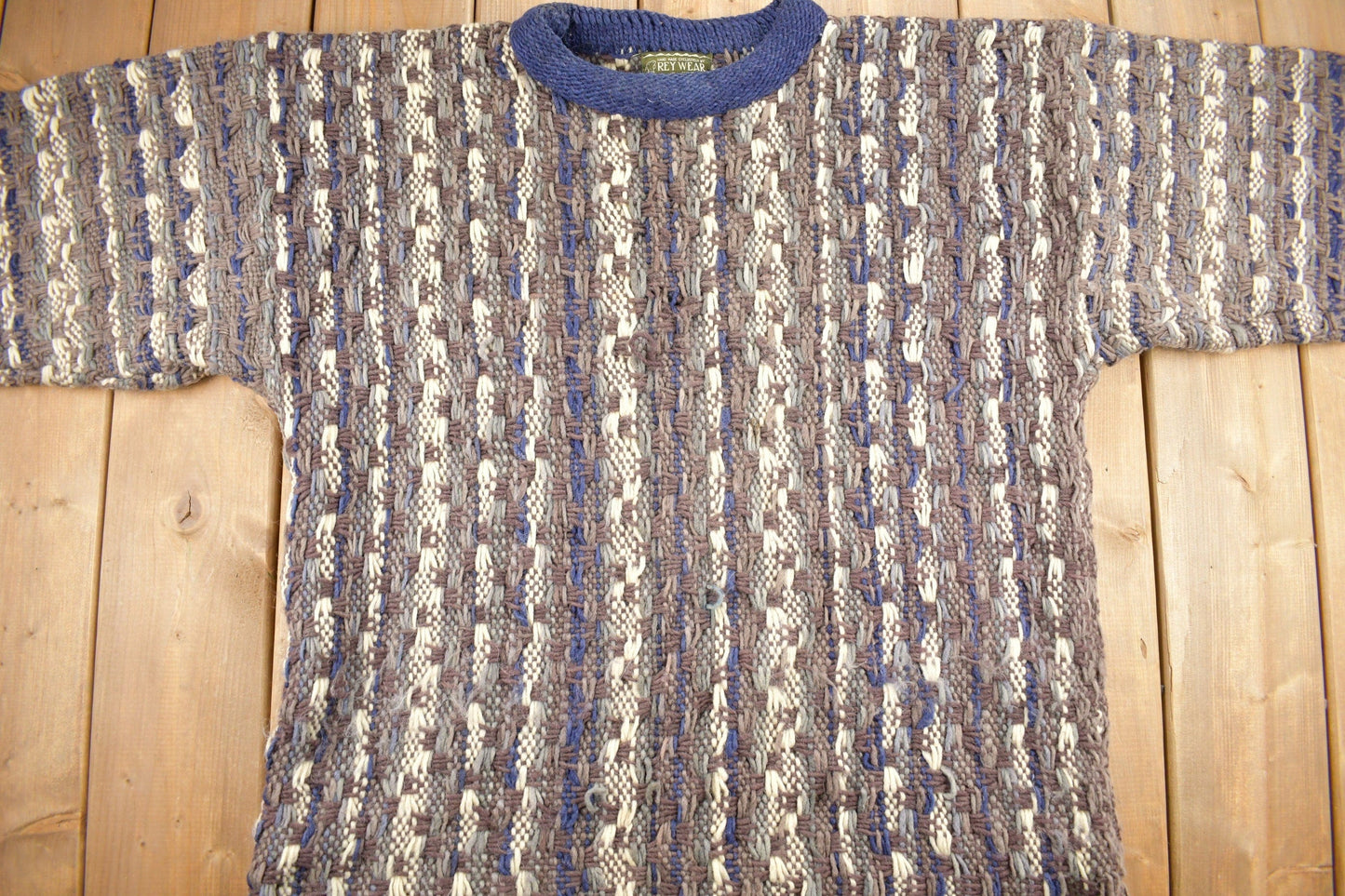 Vintage 1990s Rey Wear 100% Wool Oversized Knitted Crewneck Sweater Men's 3XL from propervintagecanada