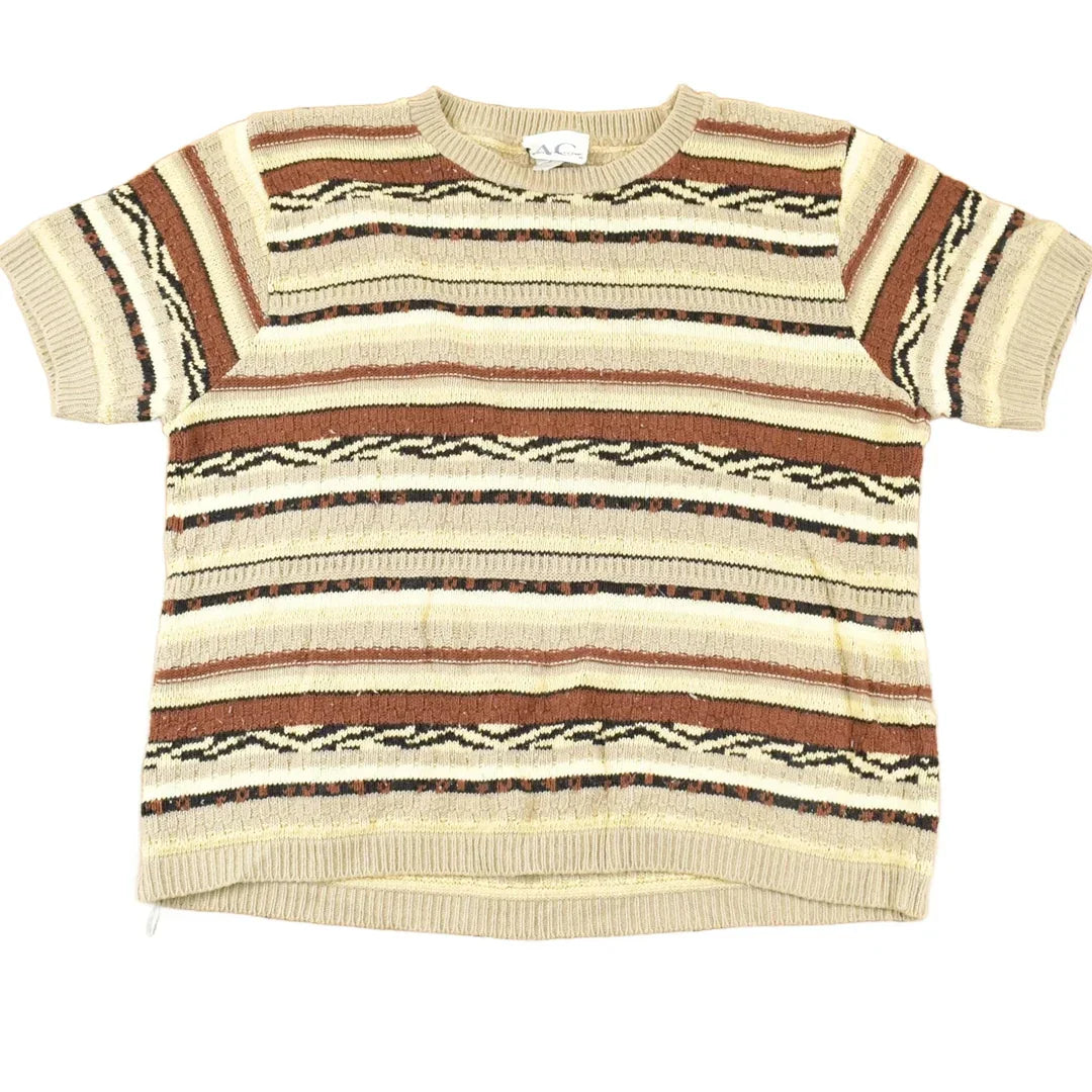 Vintage 1990s Rican Collection Abstract Striped Knit Crewneck Sweater Womens L from propervintagecanada