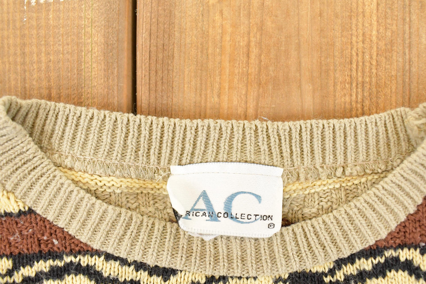Vintage 1990s Rican Collection Abstract Striped Knit Crewneck Sweater Womens L from propervintagecanada