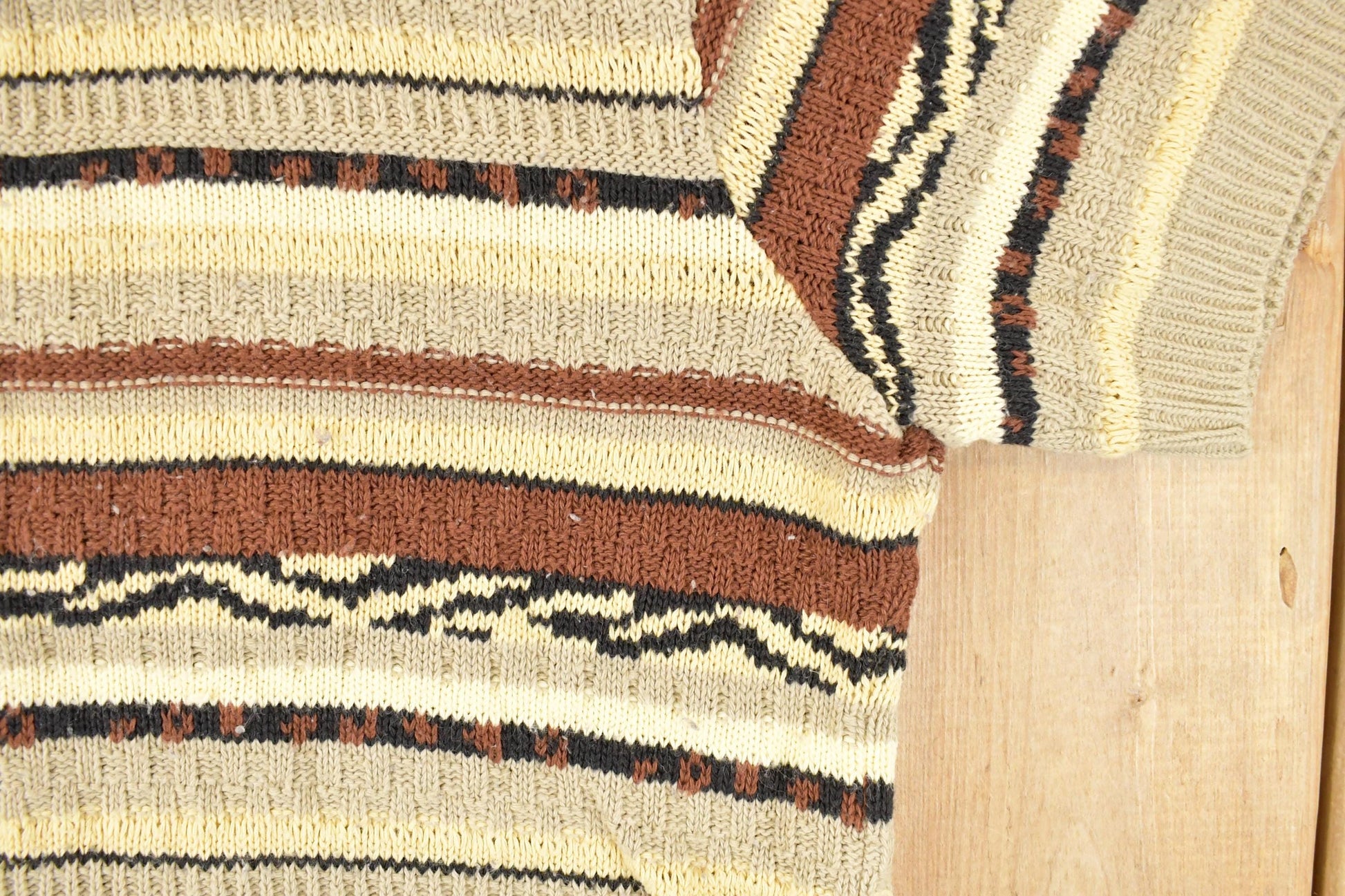 Vintage 1990s Rican Collection Abstract Striped Knit Crewneck Sweater Womens L from propervintagecanada