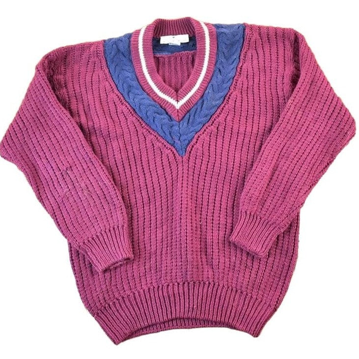Vintage 1990s Ricki Cable Knit Abstract Pattern Crewneck Sweater Womens L from propervintagecanada