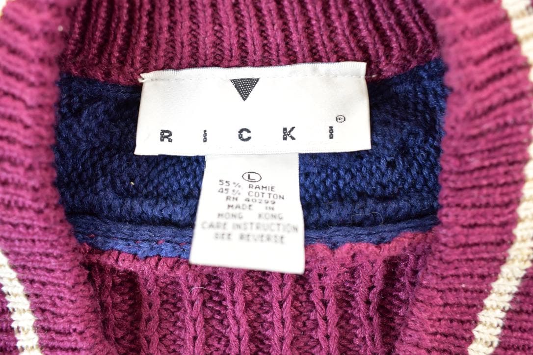 Vintage 1990s Ricki Cable Knit Abstract Pattern Crewneck Sweater Womens L from propervintagecanada