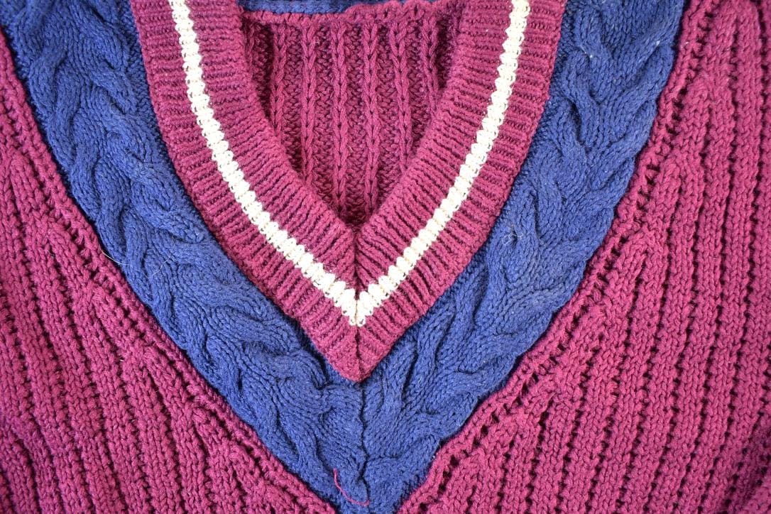 Vintage 1990s Ricki Cable Knit Abstract Pattern Crewneck Sweater Womens L from propervintagecanada